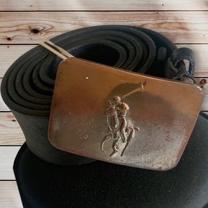 Polo Ralph Lauren Black Leather Belt with Distressed Buckle Size 40 BB1